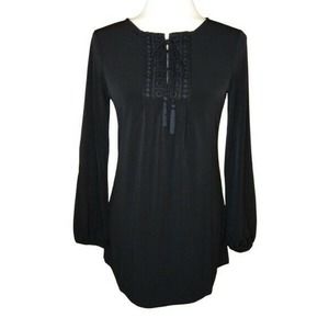 SUSAN GRAVER Black Liquid Knit Artisan Blouse XXS
